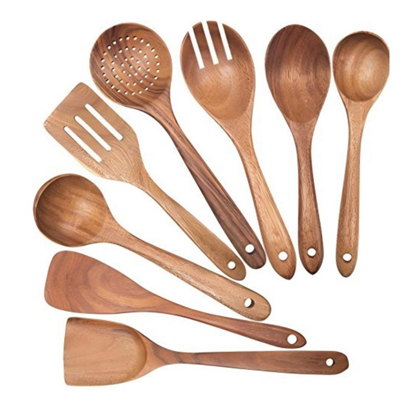 Bộ dụng cụ nhà bếp bằng gỗ keo Skimmer nấu ăn Turner Soup Spoon