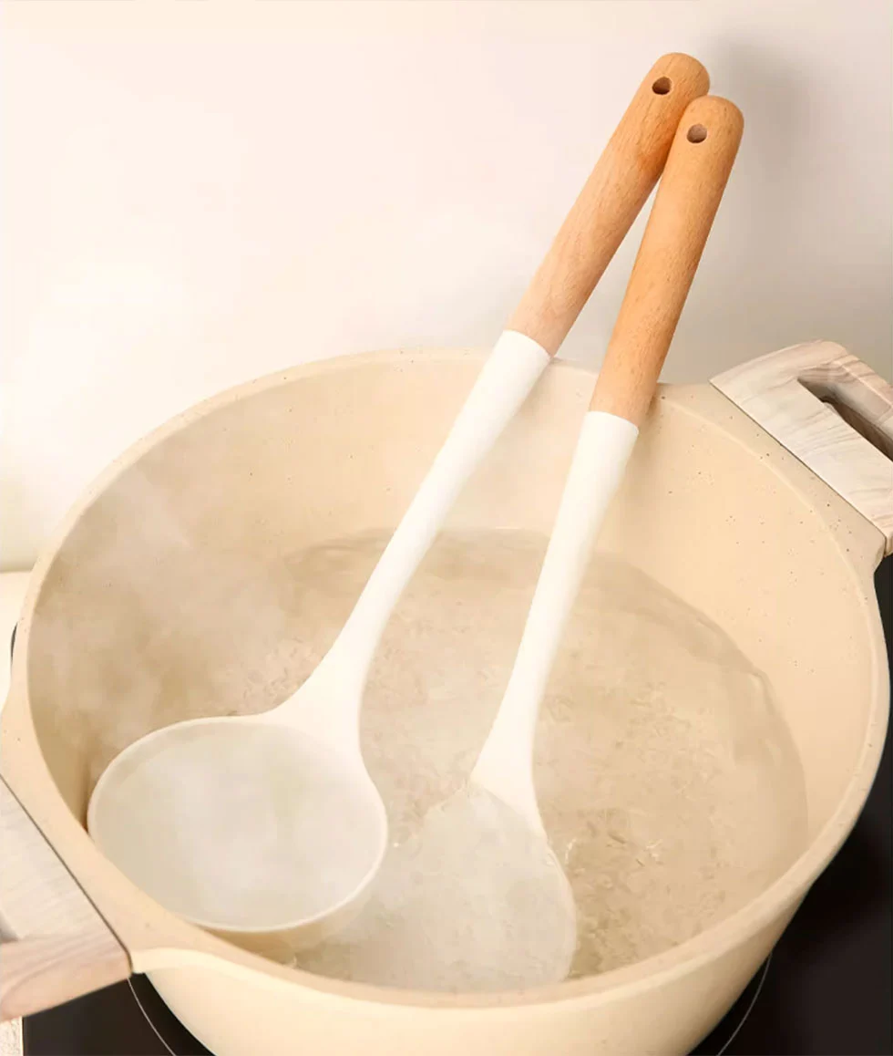 Ergonomic Silicone kitchen Utensil Kit With Wooden Handle